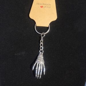 Zinc Alloy Skeleton Hand Keychain, 3.5" Long, 1.5" Pendant